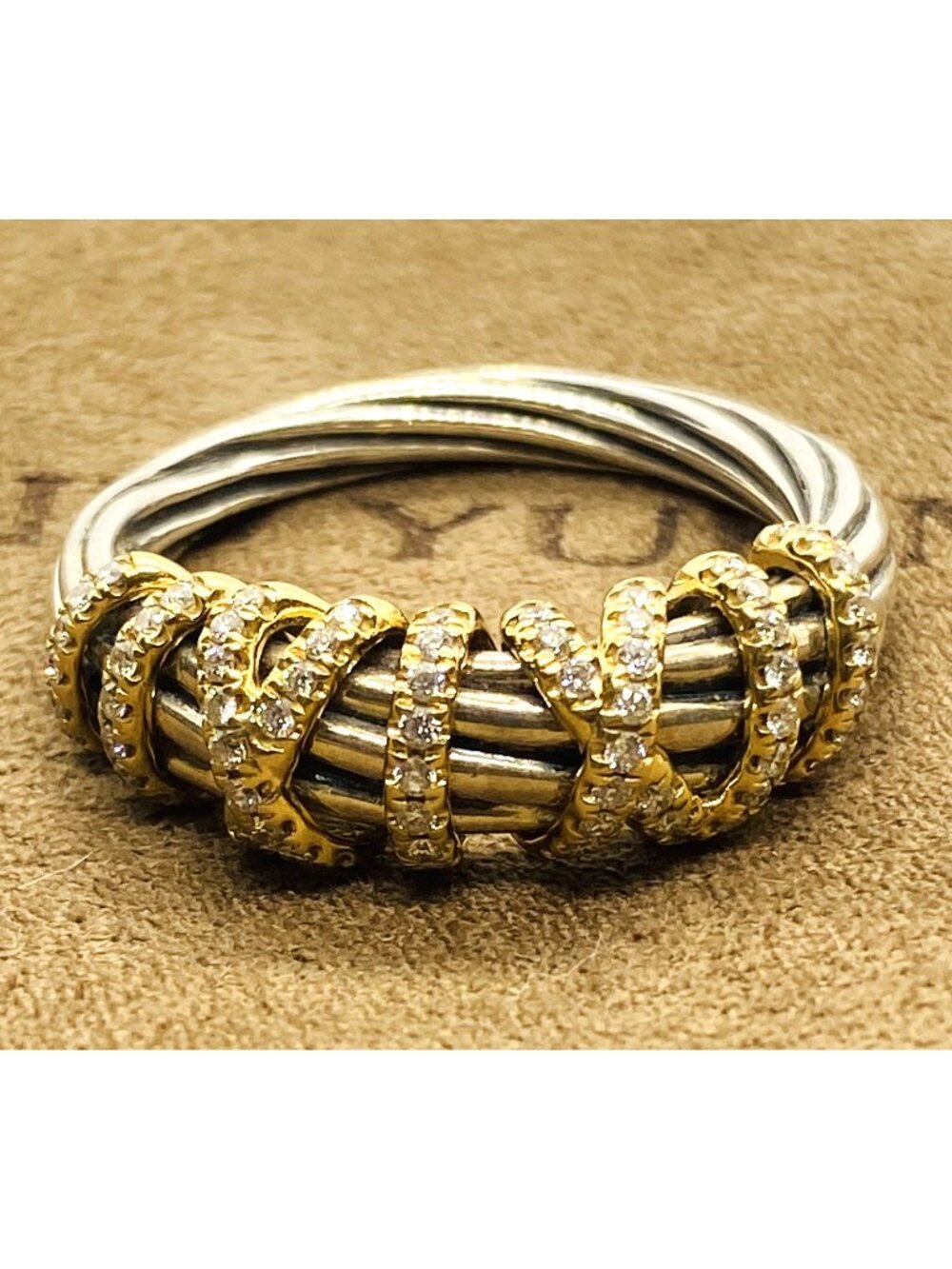 David Yurman 18k Yellow Gold Helena Diamond Wrap Ring Size 8